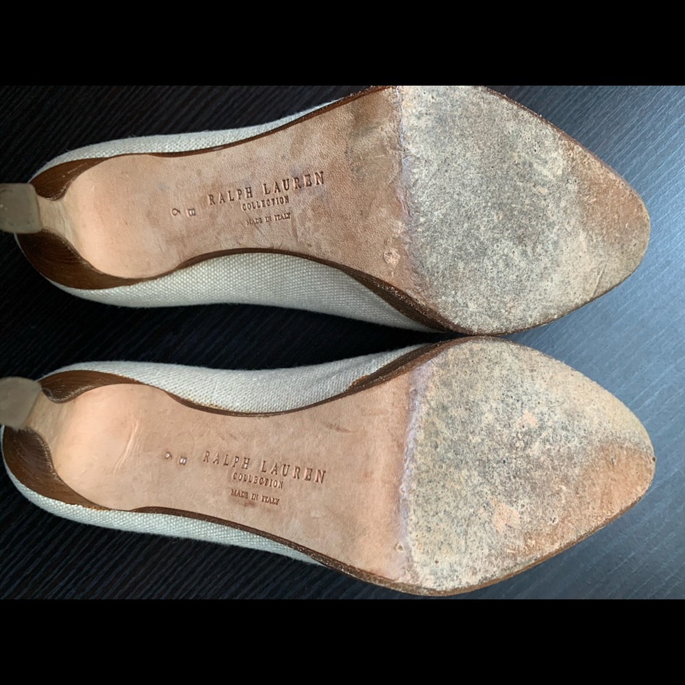 Ralph Lauren Purple Label Ivory Linen Heels sz 6 - Picture 5 of 9